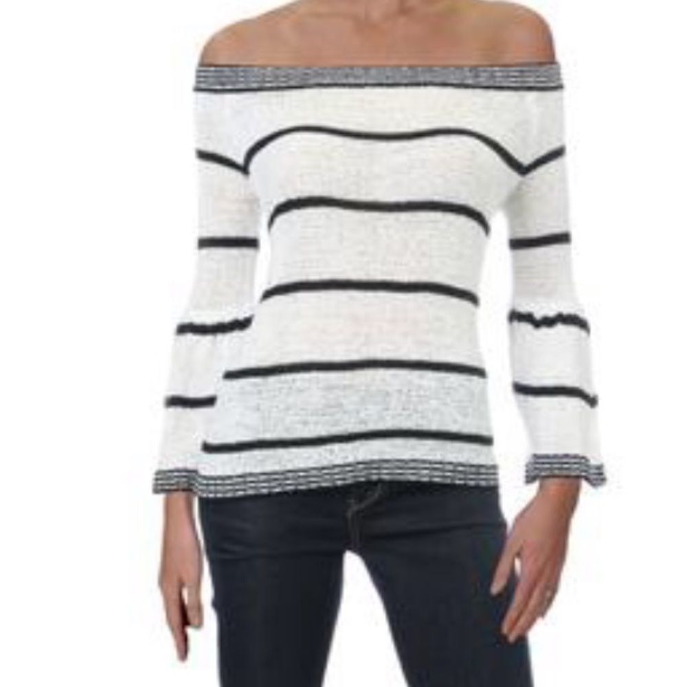 BB Dakota Black and White Off-the-Shoulder Sweater - Medium - Picture 3 of 6